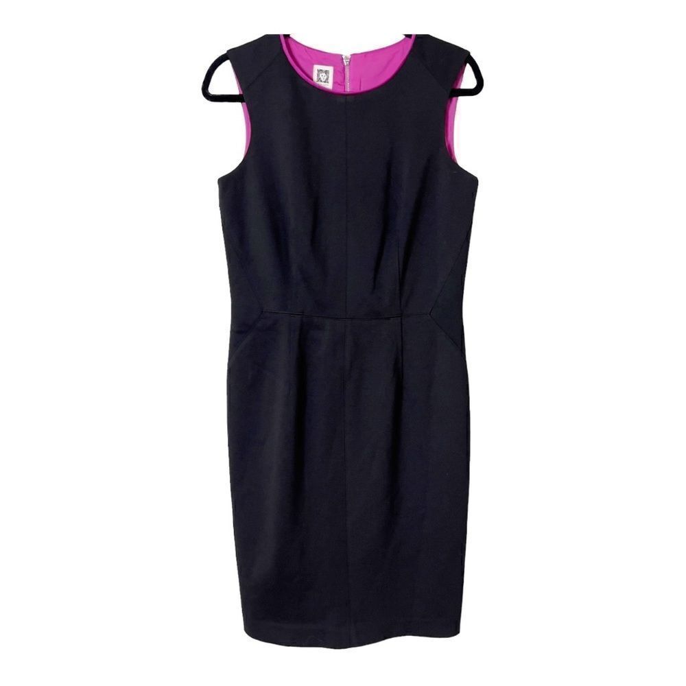Anne Klein Sleeveless Black‎ Pink Trim Sheath Dress Size 10